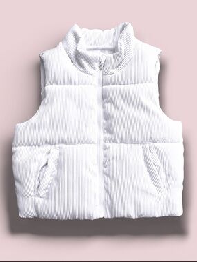 RSQ White Corduroy Puffer Vest Girls Size L Lightweight Spring Layering